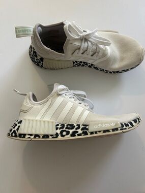 adidas White NMD R1 Sneakers with Black Leopard-Print Midsole
